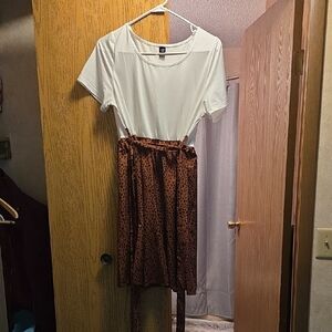 SHEIN White and Brown Dress